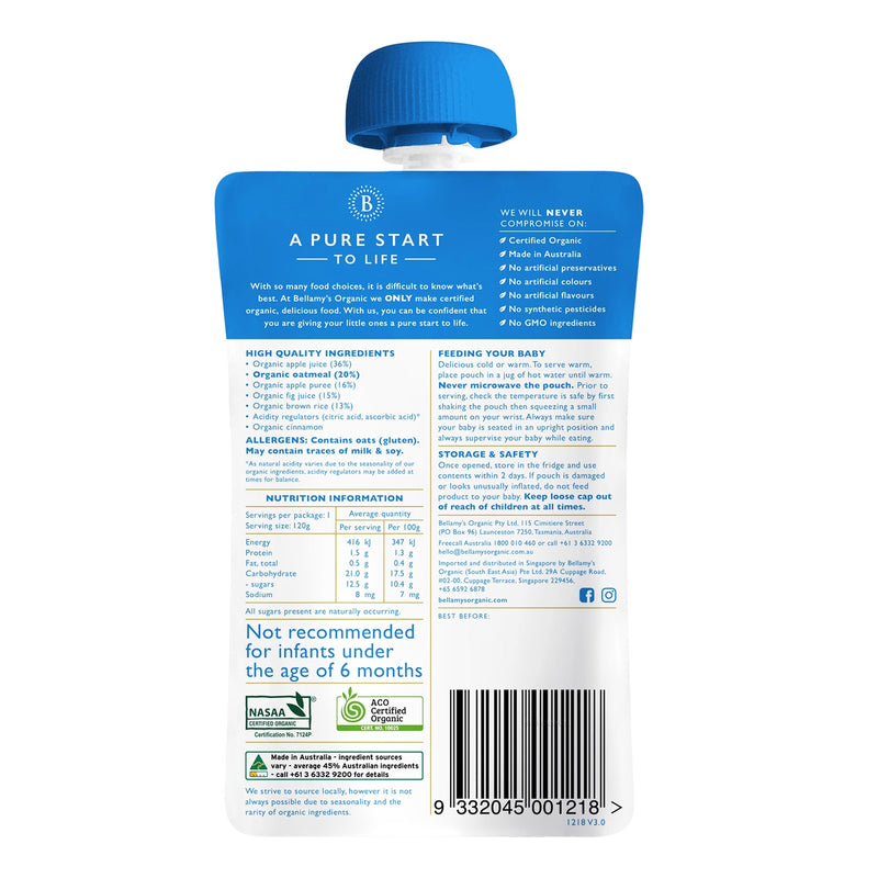 Bellamy's Organic Baby Food - Apple & Fig Oatmeal