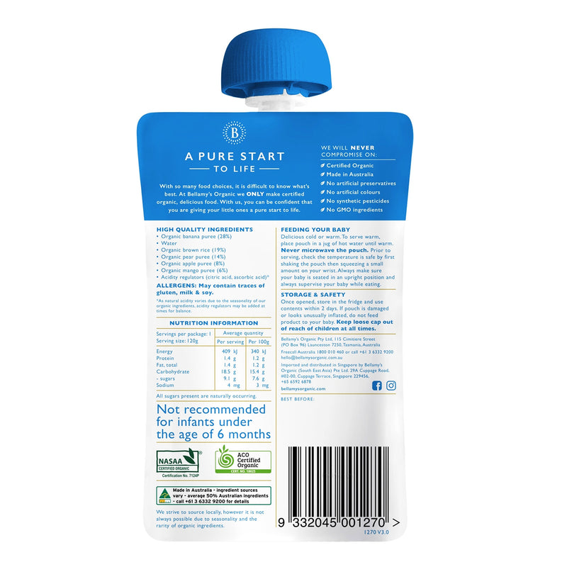 Bellamy's Organic Baby Food - Banana, Pear, Apple & Mango