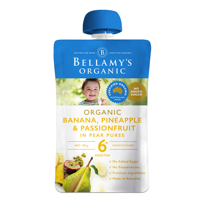 Bellamy's Organic Baby Food - Banana, Pineapple & Passionfruit in Pear Puree