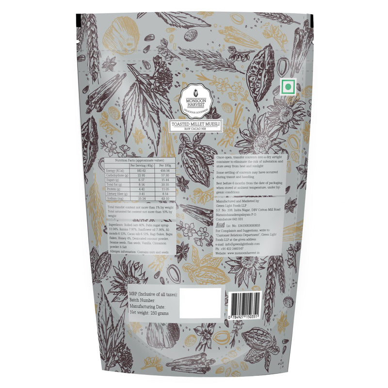Monsoon Harvest Gluten Free Toasted Cacao Bean And Raisin Muesli