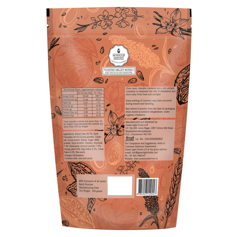 Monsoon Harvest Gluten Free Dark Chocolate With Orange Peel Muesli