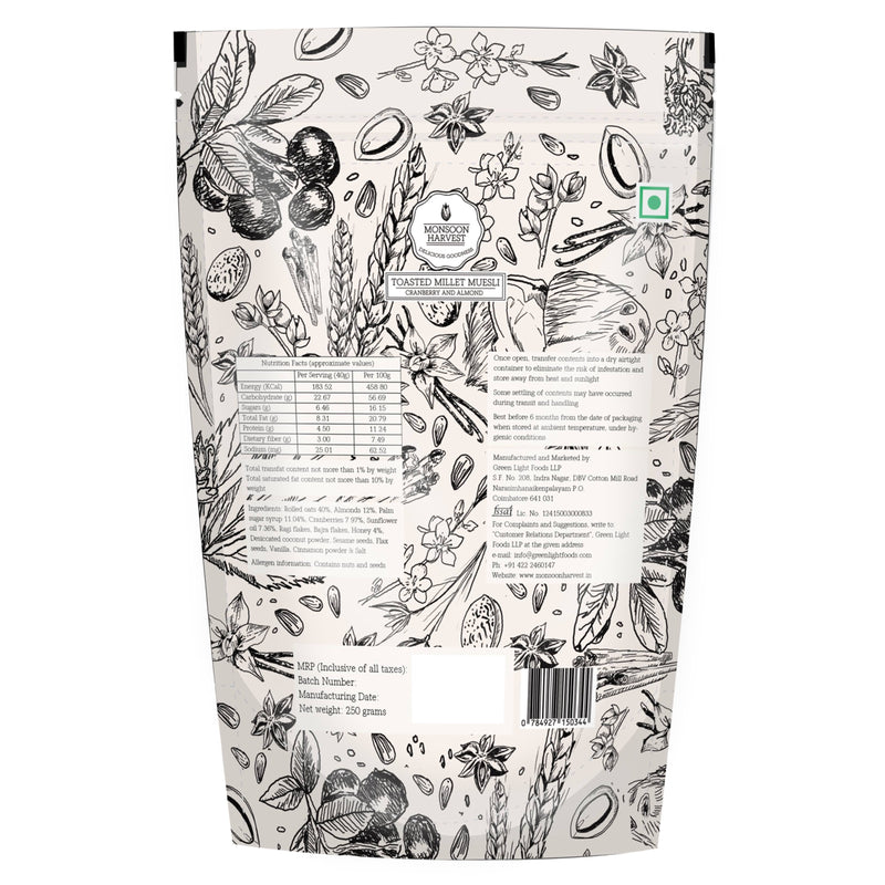 Monsoon Harvest Gluten Free Toasted Cranberry And Almond Muesli