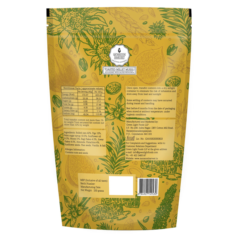 Monsoon Harvest Gluten Free Toasted Fig And Honey With Salted Pistachios Muesli