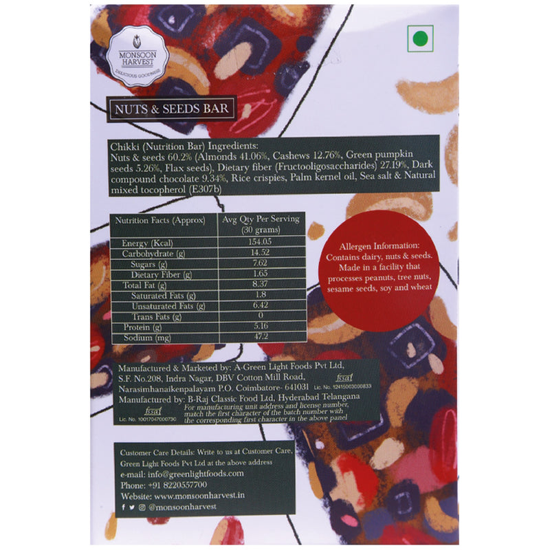 Monsoon Harvest Gluten Free Nuts & Seeds Bar (Dark Chocolate & Sea Salt)