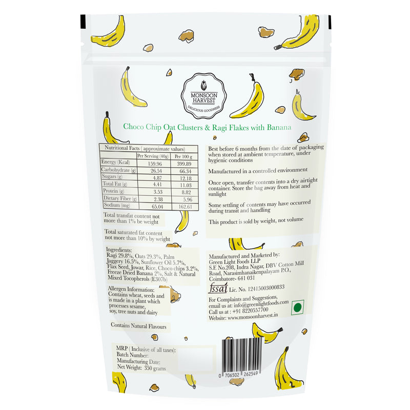 Monsoon Harvest Gluten Free Choco Chip Oat Clusters & Ragi Flakes with Banana